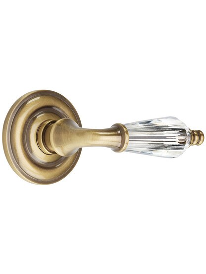 Solid Brass Colonial Rosette Door Set with Crystal Glass Levers Antique Brass.